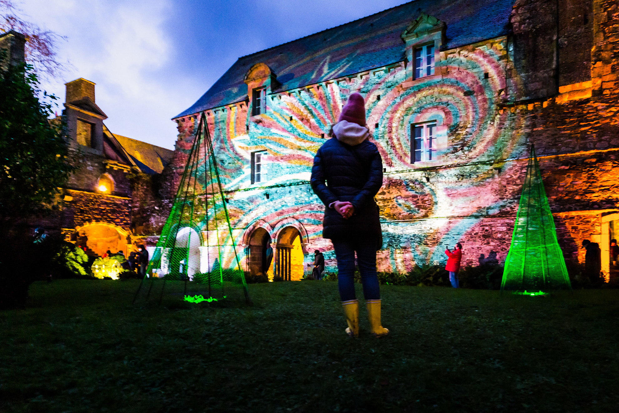 Beauport Abbey lights at Christmas, Brittany, France