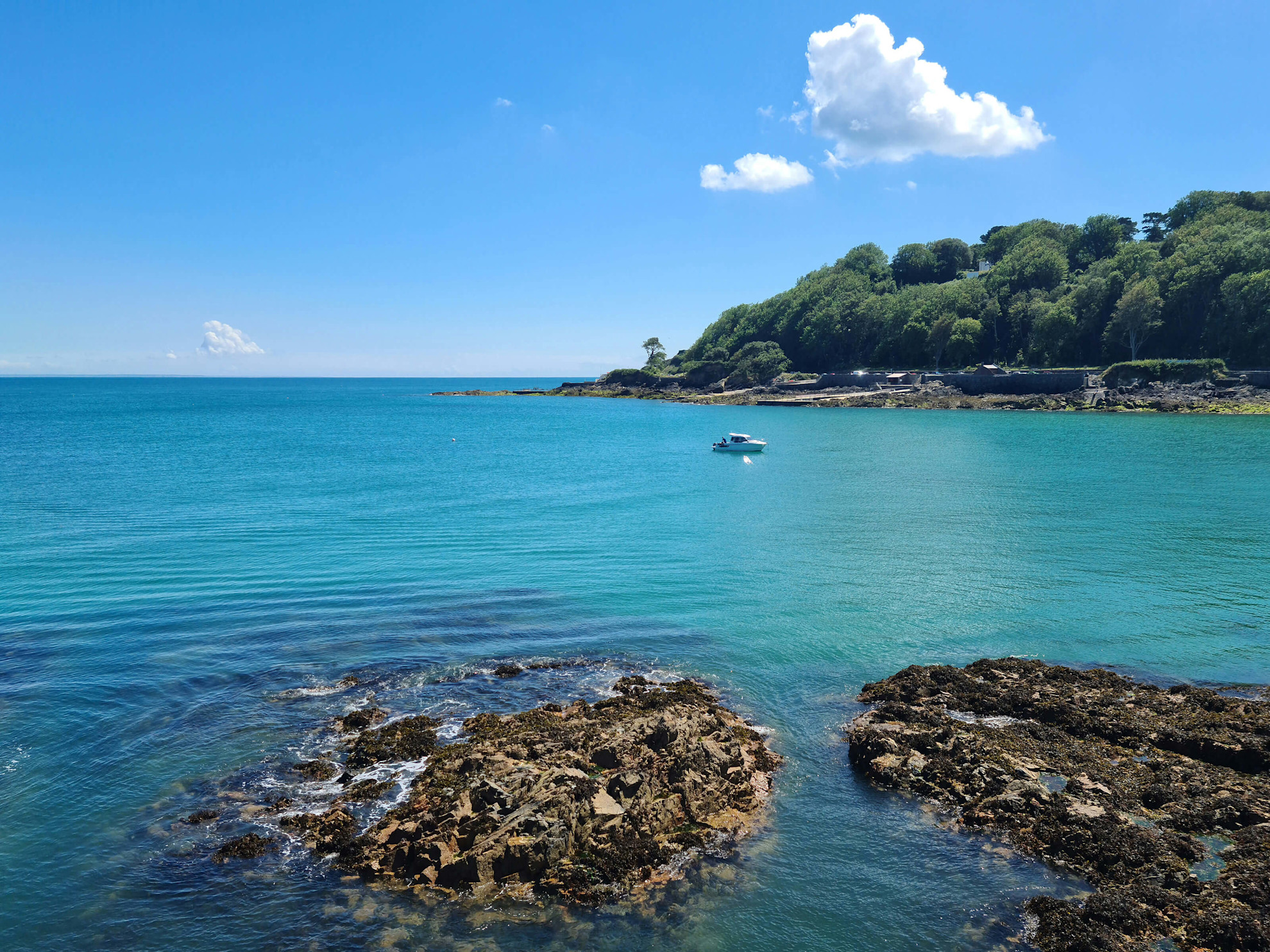 Small boat in the water at Havelet Bay, Guernsey