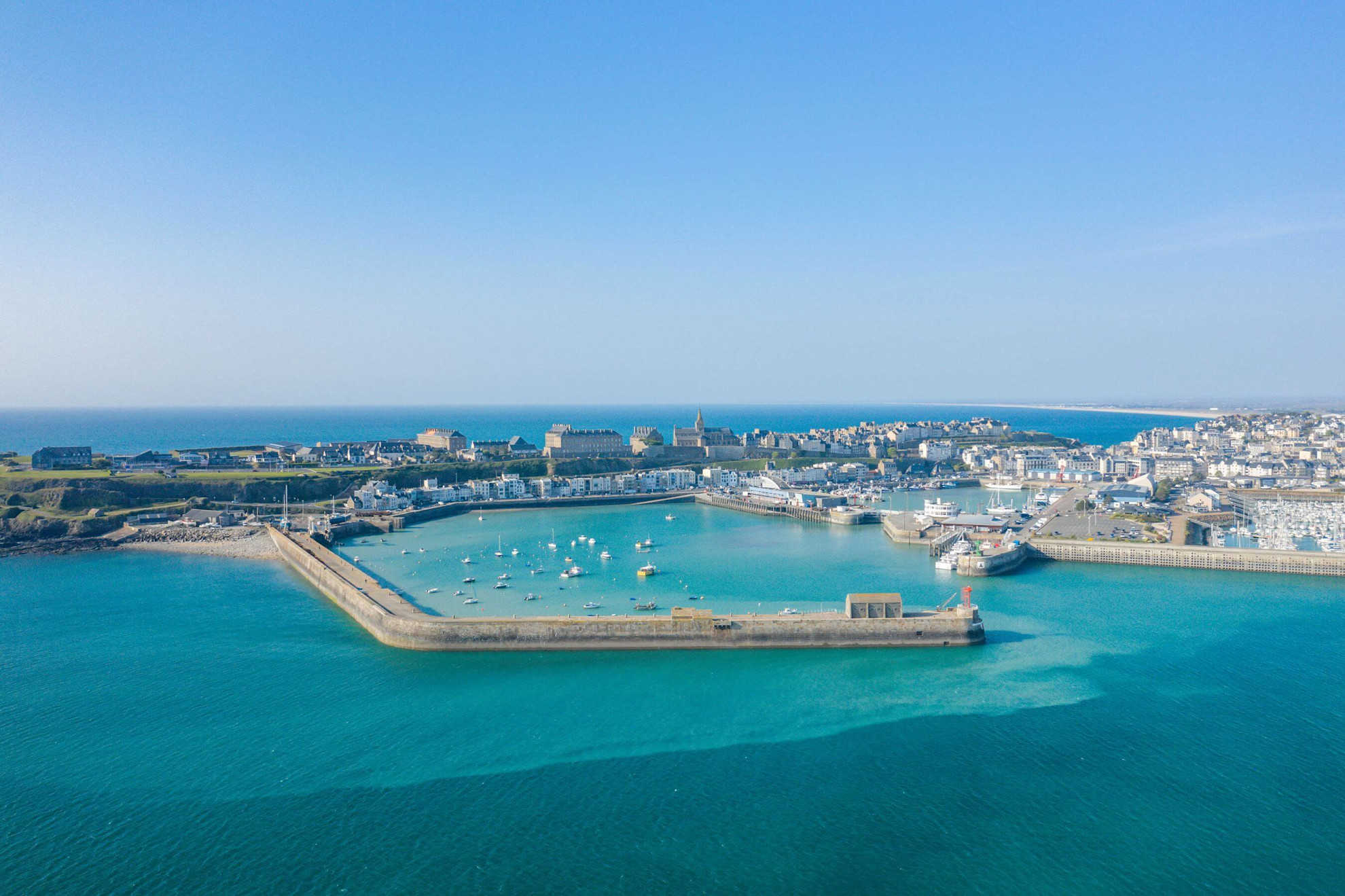 Aerial view of Granville harbour, Normandy, France