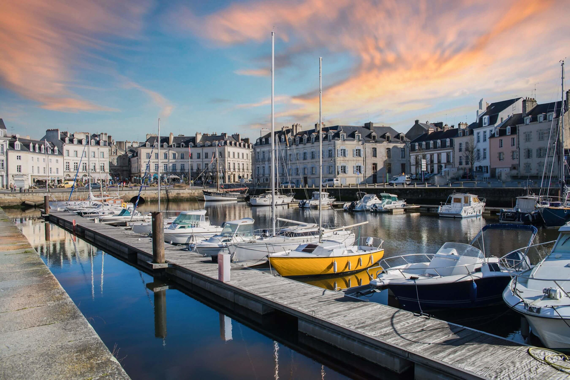 Boats in Vannes harbour in winter