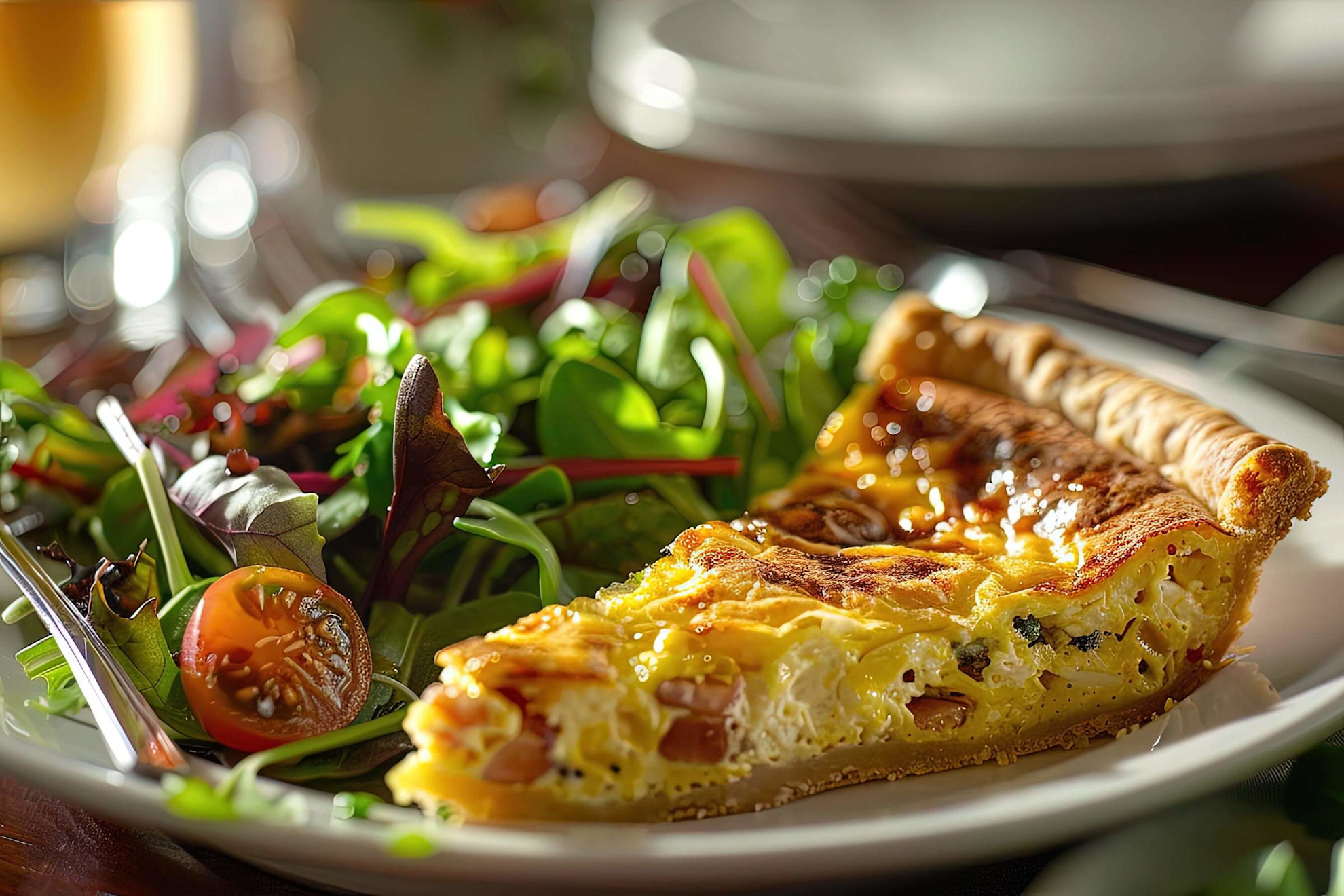 Quiche and salad on a plate