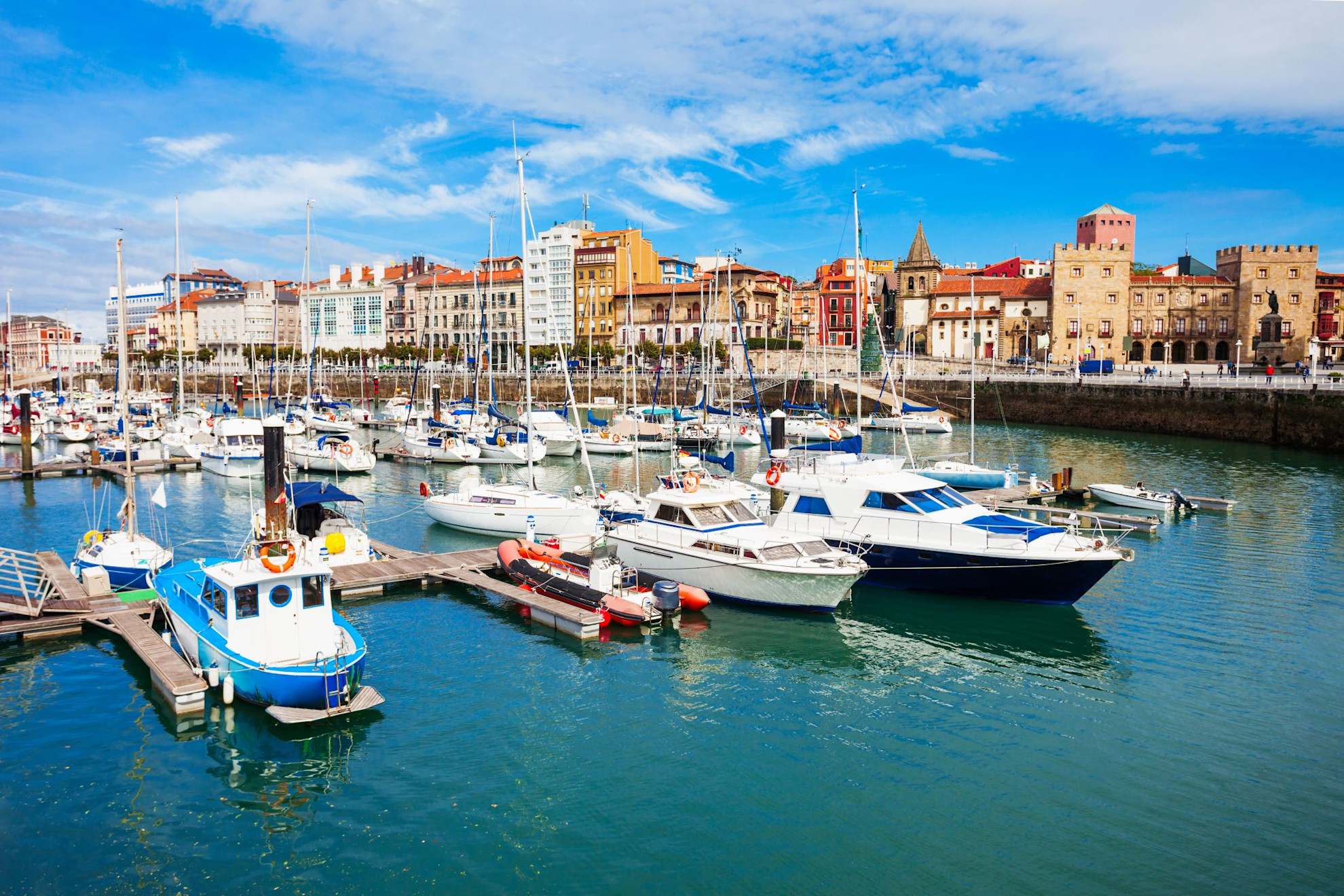 Gijon marina with yachts. Gijon is the largest city of Asturias