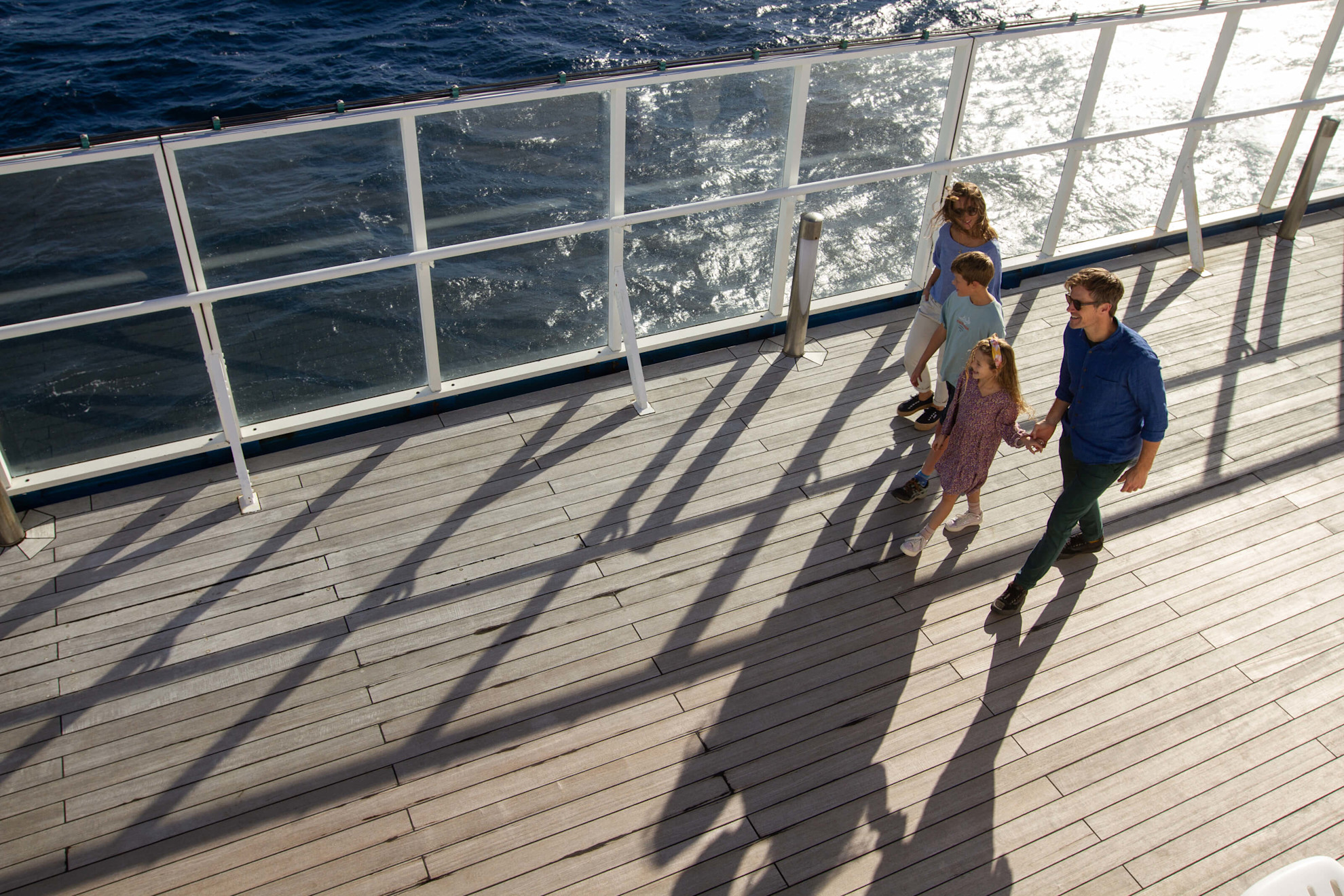 Aerial view of a family on deck