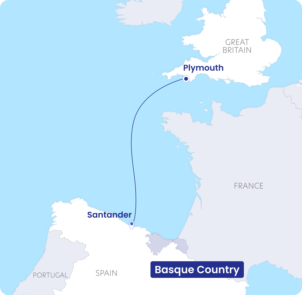 Plymouth to Basque Country map