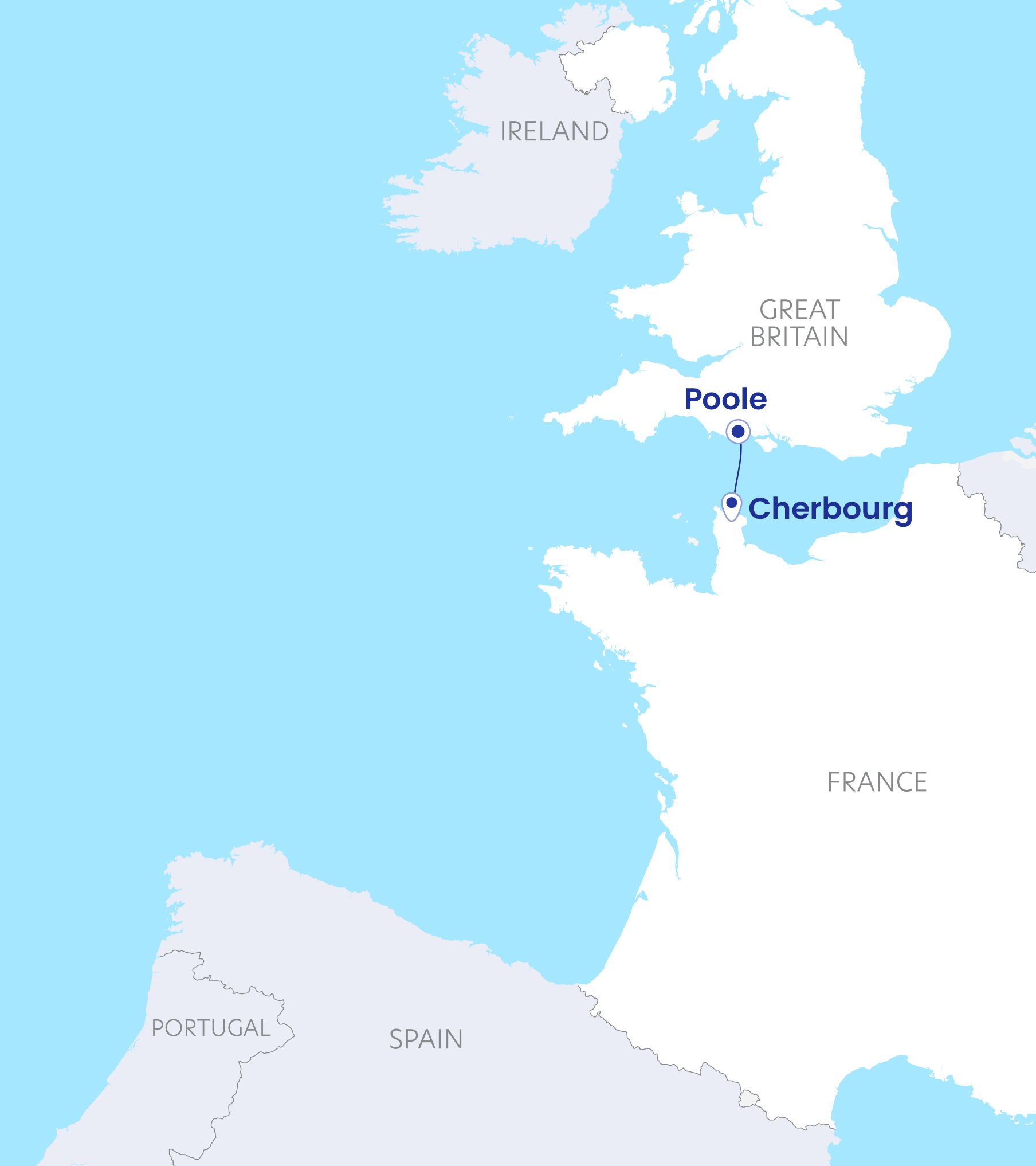 Route Map : Ferry routes from Poole to France