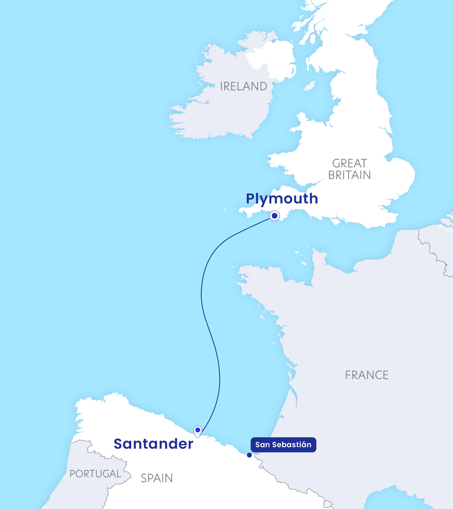 Plymouth to Santander map