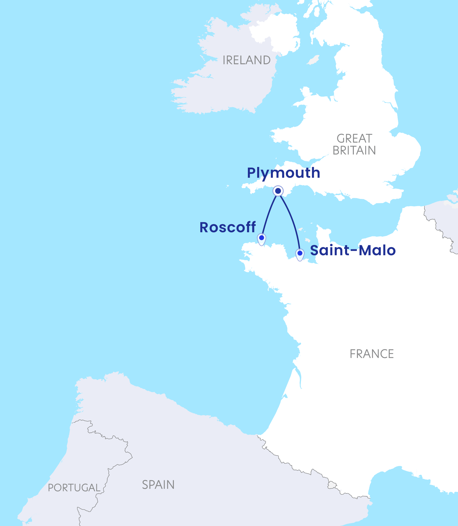 Route Map : Ferries to St Malo from Plymouth